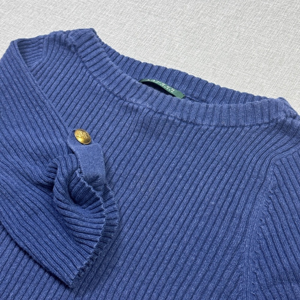 Lauren Ralph Lauren‎ Linen Cotton Sweater Womens XL Blue Boat Neck Roll Tab